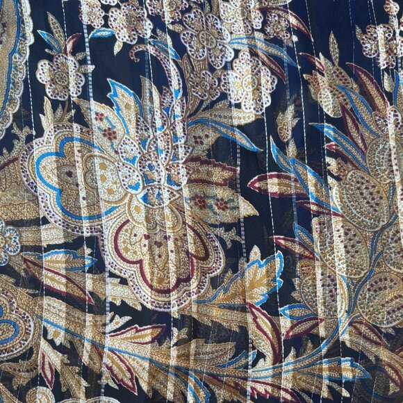 Vintage Valentino 100% Silk Italy Black and Blue Paisley Metallic Striped Scarf - Picture 7 of 10